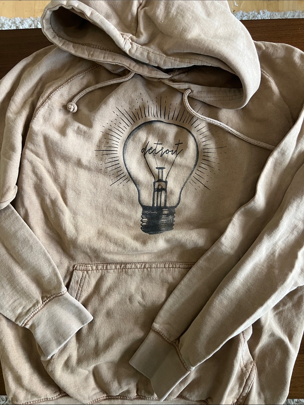 Detroit Light Bulb Graphic Beige Hoodie - unisex sizing